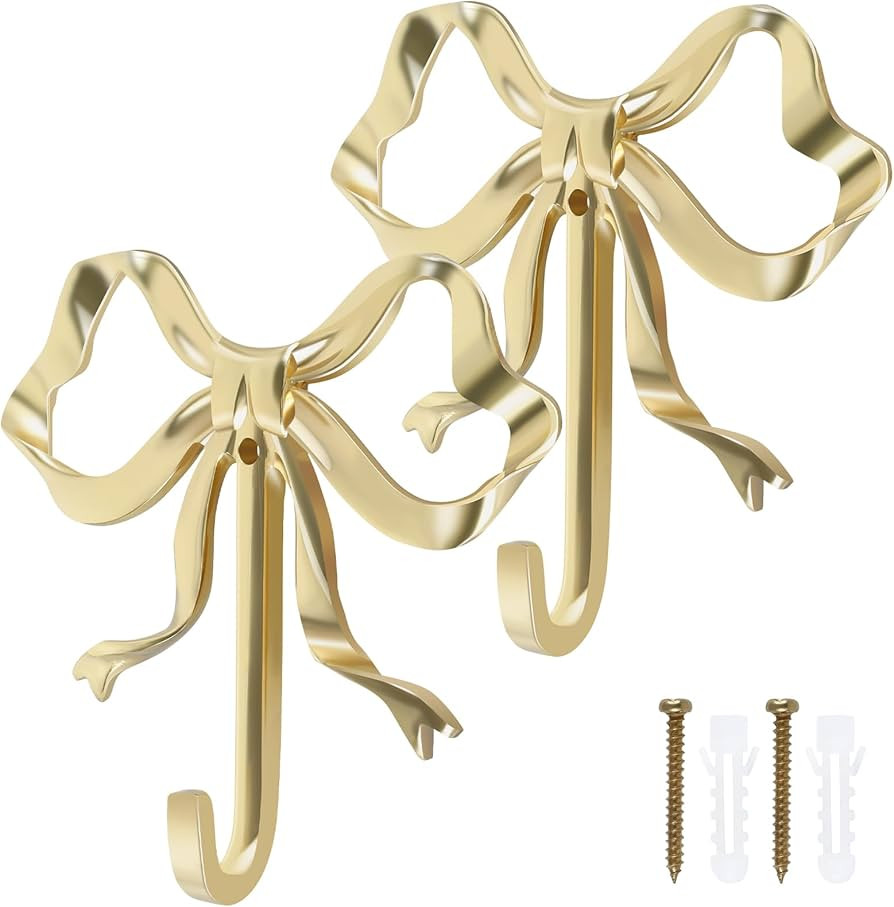 2 Pcs Bow Hook Towel Robe Hook, Decorative Bowknot Hanger Gold Towel Hook Multi-Purpose Bow Shape... | Amazon (US)