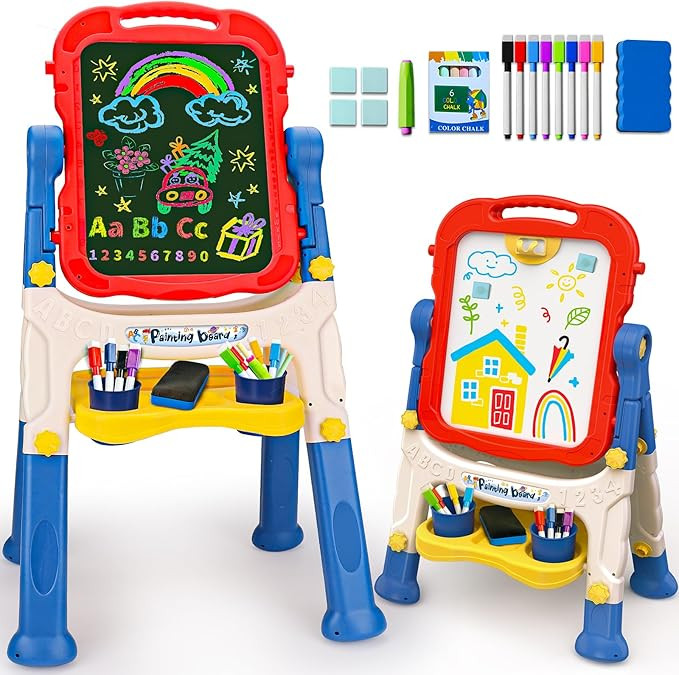 Kids Easel for Toddlers Age 2-4 Art Magnetic White Board & Chalkboard Double Side Adjustable Stan... | Amazon (US)