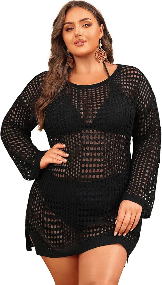 Aqua Eve Women's Plus Size Swimsuit Cover Up - Crochet Bathing Suit Coverups 2025 Long Sleeve Swi... | Amazon (US)
