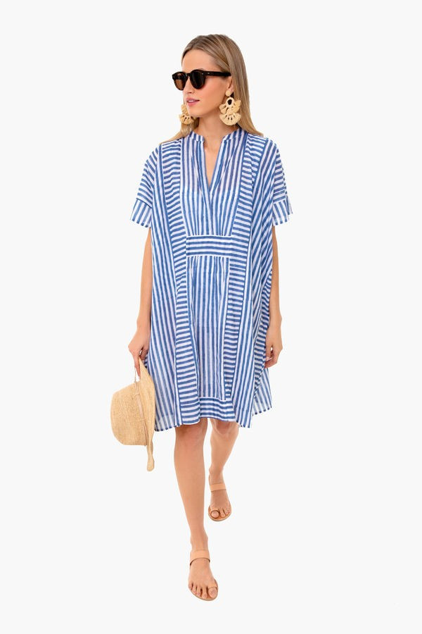 Blue and White Cabana Stripe Camille Caftan | Tuckernuck (US)
