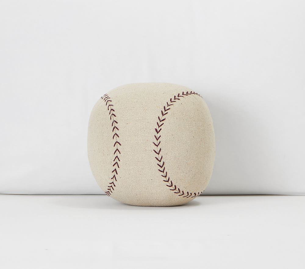 Washed Canvas Shaped Baseball Sports Pillow, 9.4 Inches, Ivory | Pottery Barn Kids