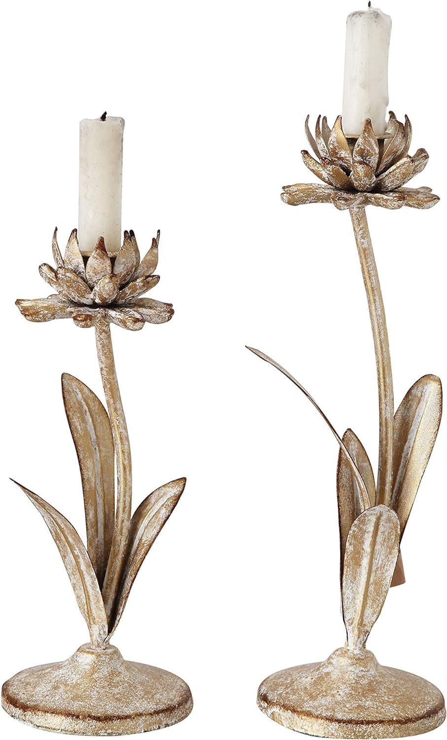 Creative Co-Op Cut Metal Flower Shaped Taper Distressed Gold Finish (Set of 2 Sizes) Candle Holde... | Amazon (US)