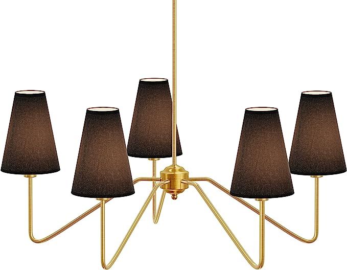 Electro bp;30"Dia 5-Arm Classic Chandeliers Polished Gold with Black Linen Shades,200W; | Amazon (US)