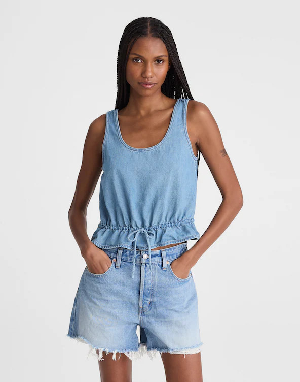 Airy Denim Scoopneck Peplum Top | Madewell