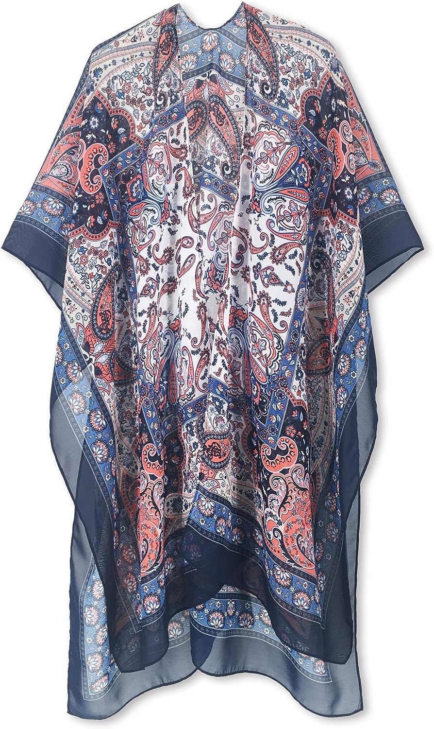 Moss Rose Women's Beach Cover up Swimsuit Kimono Cardigan with Bohemian Floral Print | Amazon (US)