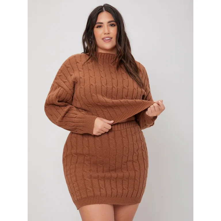 Women's Plus Cable Knit Sweater Knit Skirt Set 12011202W231614 | Walmart (US)