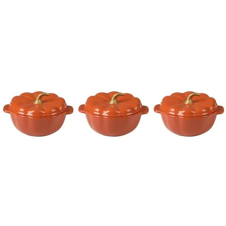 The Pioneer Woman Ceramic Pumpkin 2 Cup Mini Cocottes with Lids Set of 3, Orange | Walmart (US)