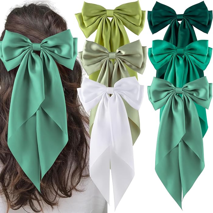 6Pcs Large Bows Hair Clips for Women Girls Long Tail Hair Ribbon Silky Satin Barrettes Coquette B... | Amazon (US)