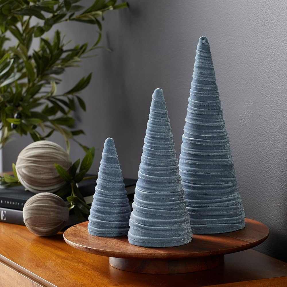 Burgundy Velvet Cones Set of 3, Minimalist Decor, Holiday Entryway, Rustic Winter Home, Farmhouse... | Amazon (US)