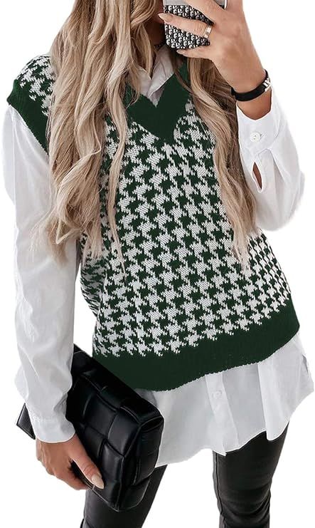 HOTAPEI Sweater Vest Women Oversized V Neck Sleeveless Sweaters Womens Cable Knit Tops | Amazon (US)