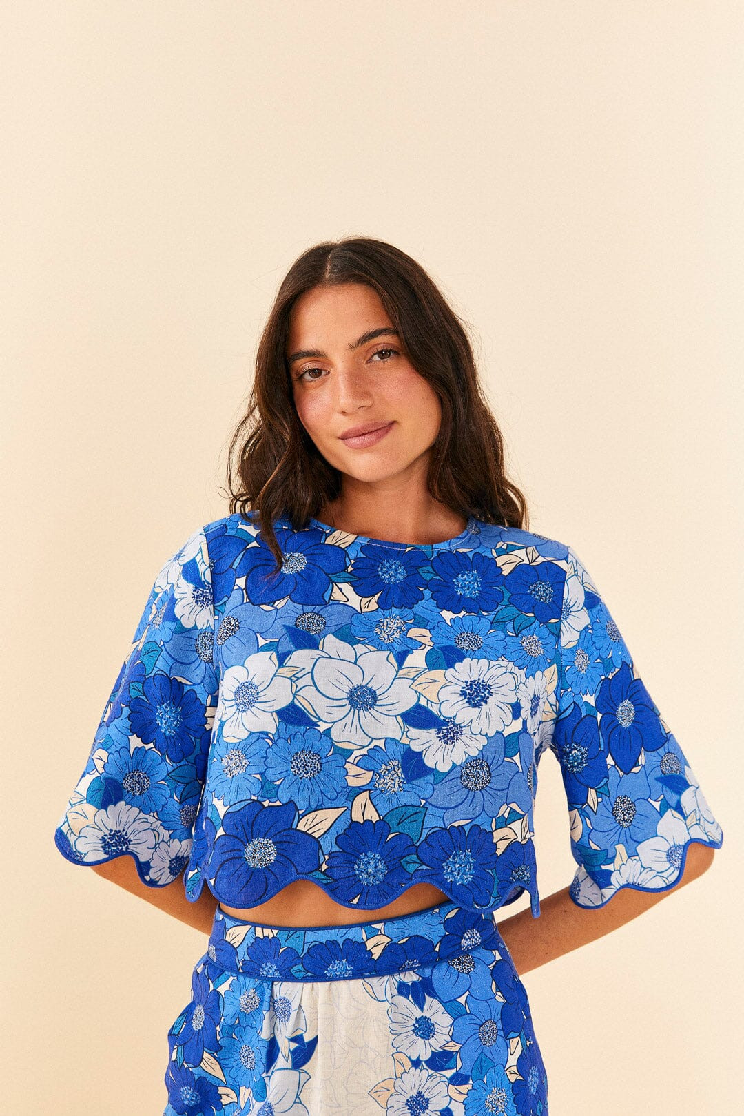 Blue Flower Stripes Crop Top | FarmRio (US)