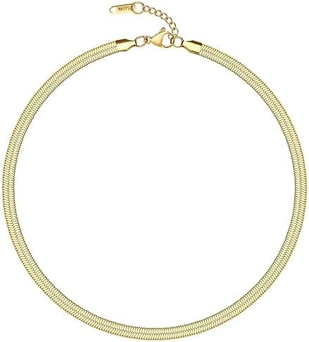 14K Gold Plated Dainty Choker Necklace for Women Girls | Snake Chain, Cuban Link, Paperclip, Ball... | Amazon (US)