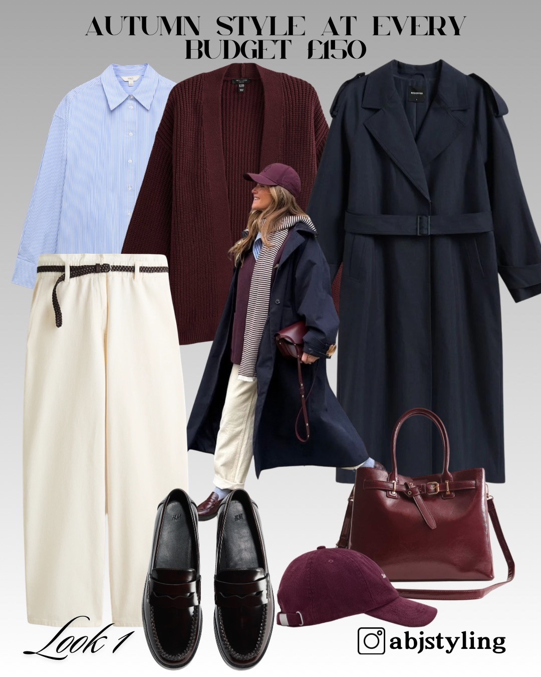 A really chic autumn formula on a more affordable budget. The striped shirt, burgundy knit and navy trench feel polished but still easy to wear.
Styling tip: keep the colour palette tight — navy, cream and burgundy always look elevated together.

#LTKuk #LTKautumn #LTKjeans