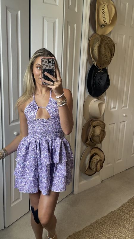 Temu. Temu haul. Floral dress. Summer. OOTD. Mini dress. Smocked dress. Country concert. Purple dress 

#LTKunder50 #LTKsalealert #LTKstyletip