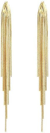 FUTIMELY Gold Long Dangle Drop Earrings for Woman,Punk Sleek Metal Chain Tassel Earrings 70s/80s ... | Amazon (US)