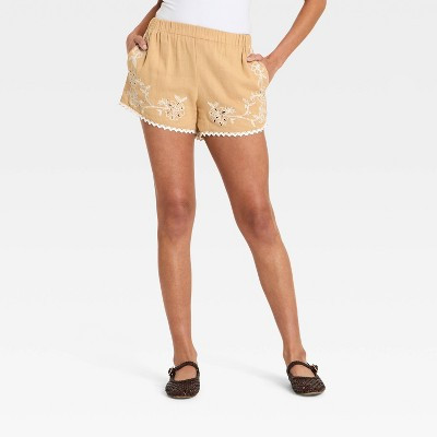 Women's Mid-Rise Cutwork Pull-On Shorts - Universal Thread™ Tan M | Target