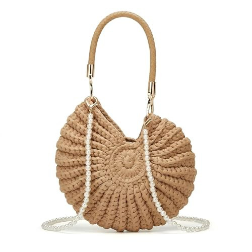 YINGHOYEDO Crochet Seashell Bag for Women - Handmade Beachy Shoulder Purse with Pearl Chain, Woven Shell Crossbody Handbag for Summer Vacation and Beach Trips, Unique Gift | Amazon (US)