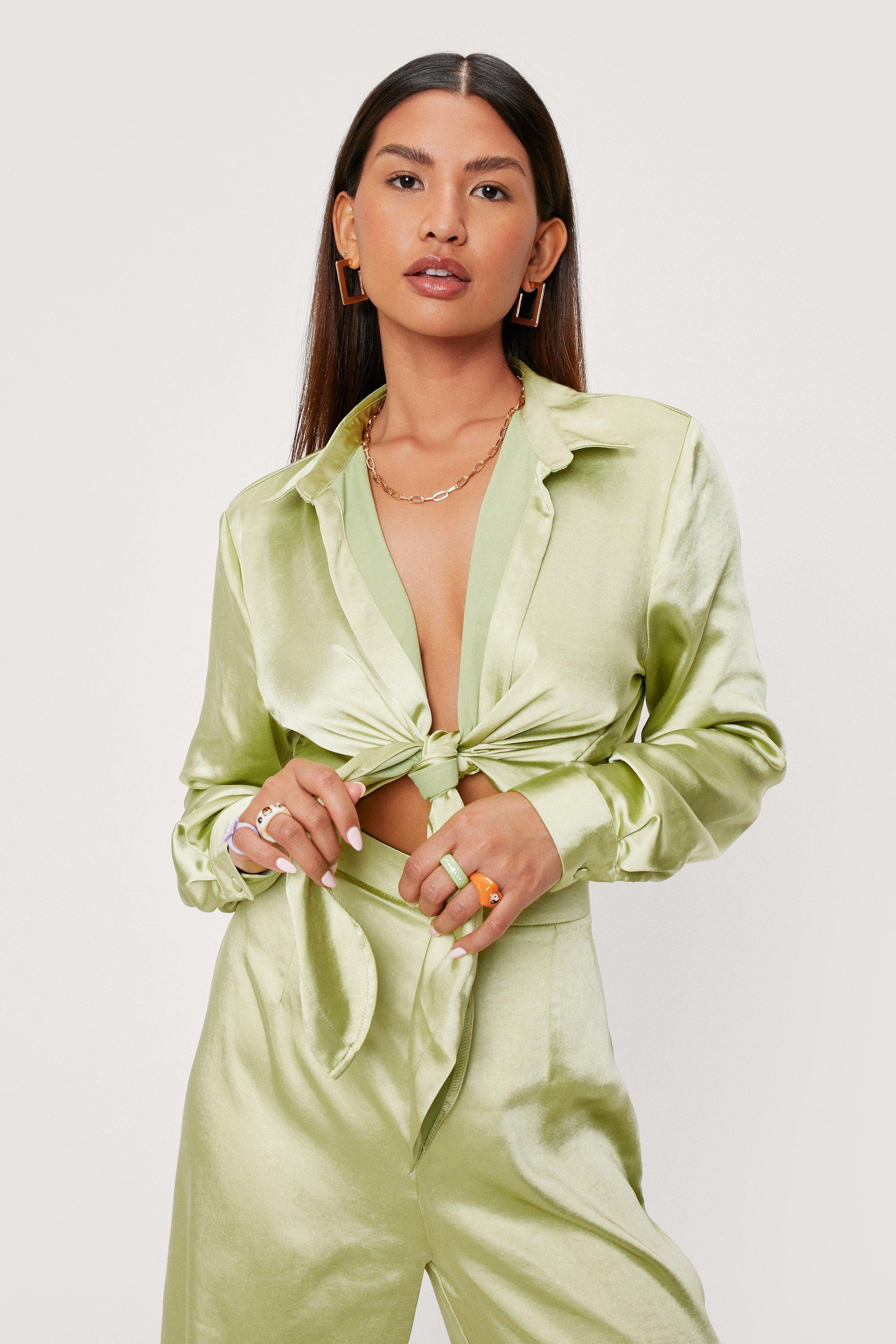 Satin Tie Front Cropped Blouse | Nasty Gal (US)