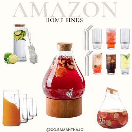 Amazon home finds 
Glassware- carafe- drink dispenser - glass kitchen - drinking glass - ridged drinking cups - Amazon kitchen finds - shelf styling - lemonade - tea dispenser - baby shower - bridal shower- 

#LTKunder100 #LTKhome #LTKstyletip