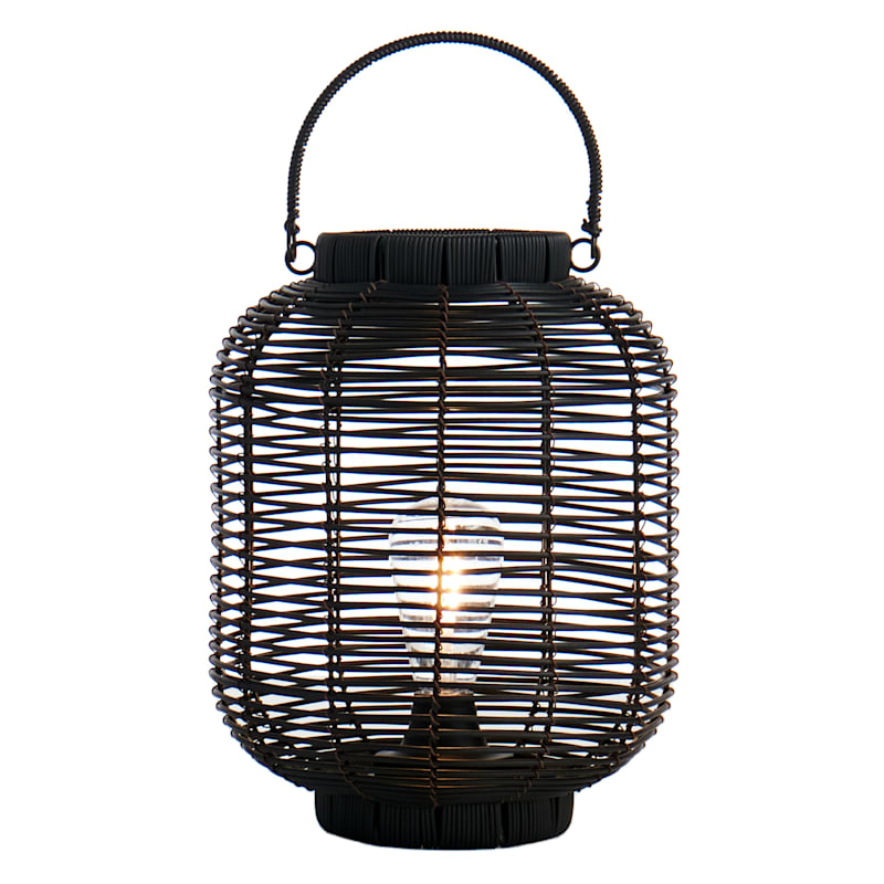 Black Faux Wicker Barrel Outdoor Lantern with LED Bulb, Medium | At Home