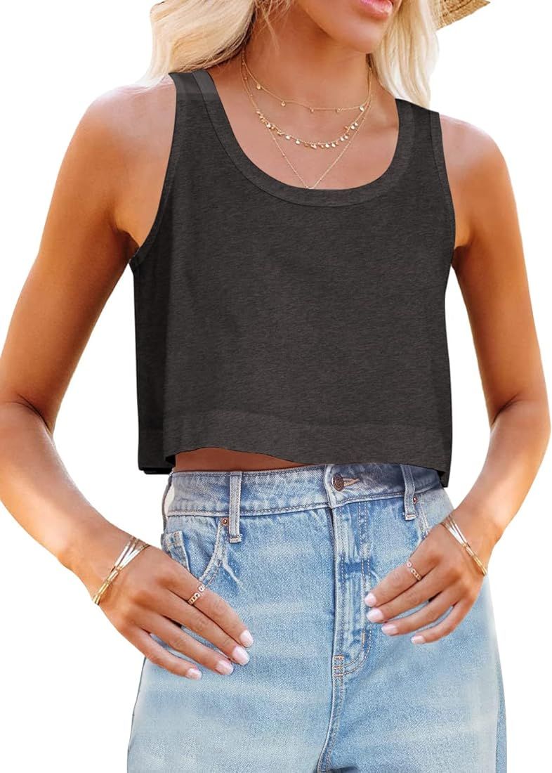 Womens Cotton Crop Tops Casual Loose Tank Top Sleeveless Basic Cropped Athletic Yoga Workout Shirt | Amazon (US)