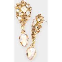 Gold Earrings, Light Topaz Pageant Earrings, Gold Rhinestone Topaz Light Dangle Evening | Etsy (US)