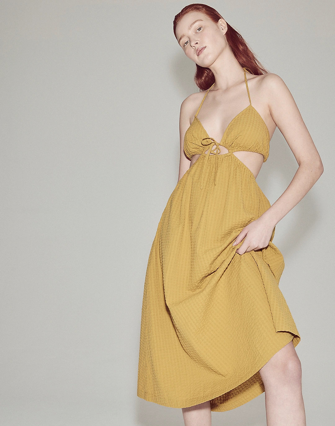 Seersucker Tie-Front Cutout Midi Dress | Madewell