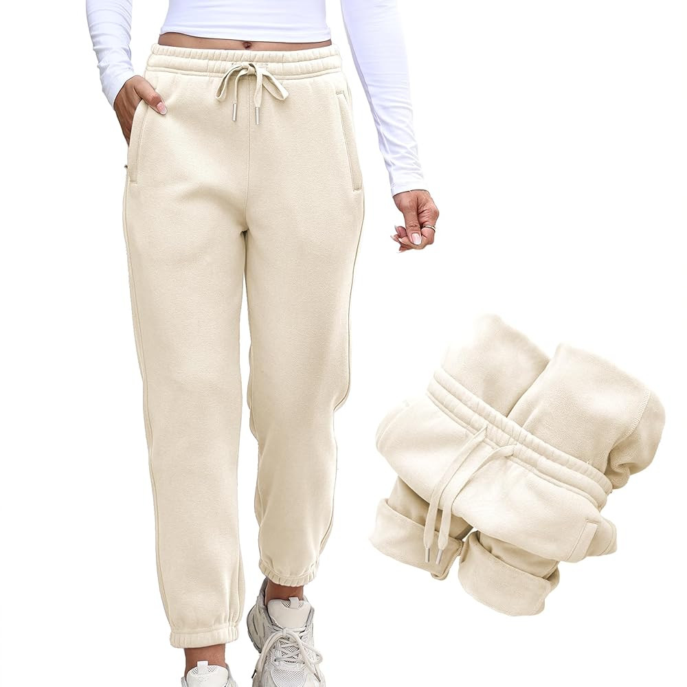Womens Fleece Lined Sweatpants Drawstring Elastic Waistband Winter Warm Joggers Pants with Pocket | Amazon (US)