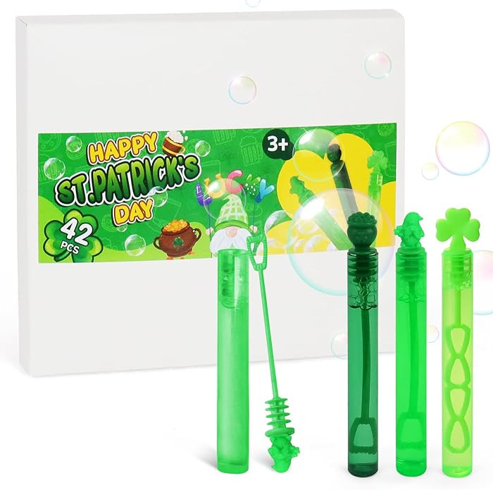 42Pcs St Patricks Day Bubble Wands, Mini Bubble Wands for Saint Paddy Day Party Favors, Irish Gre... | Amazon (US)