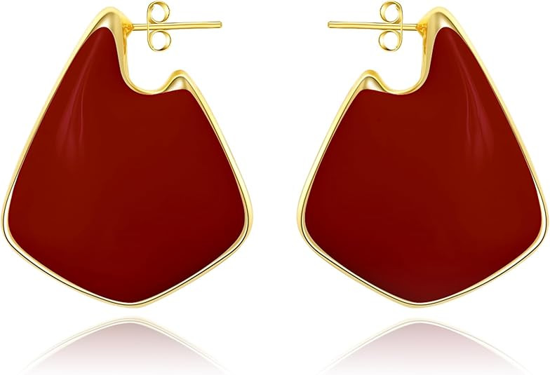 Gold Earrings for Women Trendy,Dupes Earrings Lightweight Hollow Fin Shaped 18K Gold Plated Chunk... | Amazon (US)