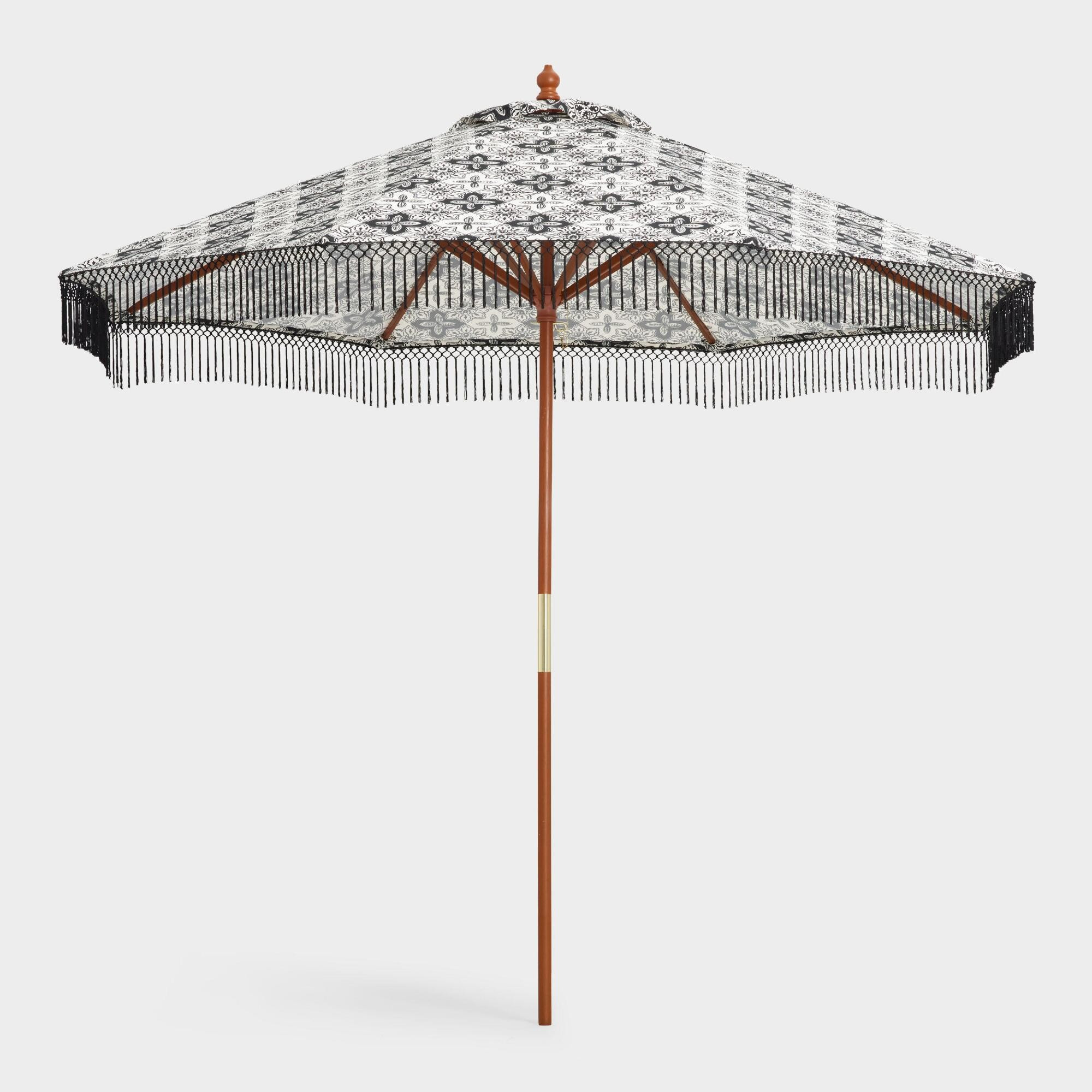 Black and White Seaside Tile 9 Ft Umbrella Canopy - Fabric by World Market | World Market