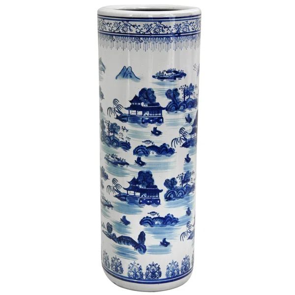 Feuerstein 8.5'' Wide Freestanding Umbrella Stand in Blue/White | Wayfair North America