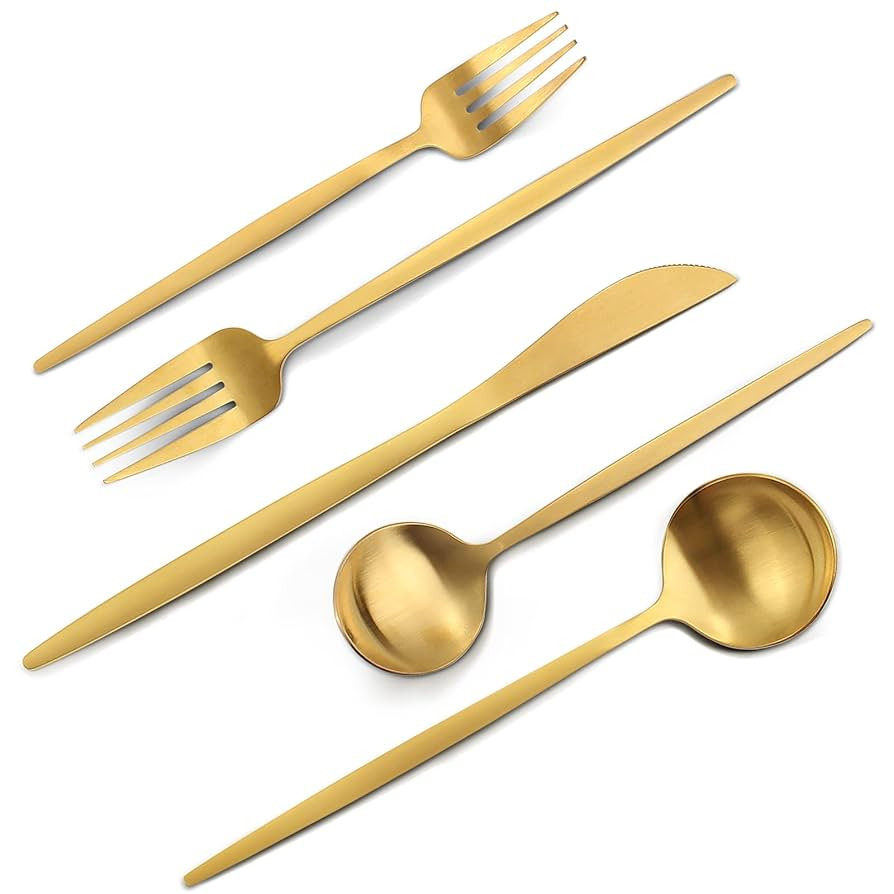 Matte Gold Silverware Set, VANVRO 60-Piece Stainless Steel Flatware Set, Satin Finish tableware C... | Amazon (US)