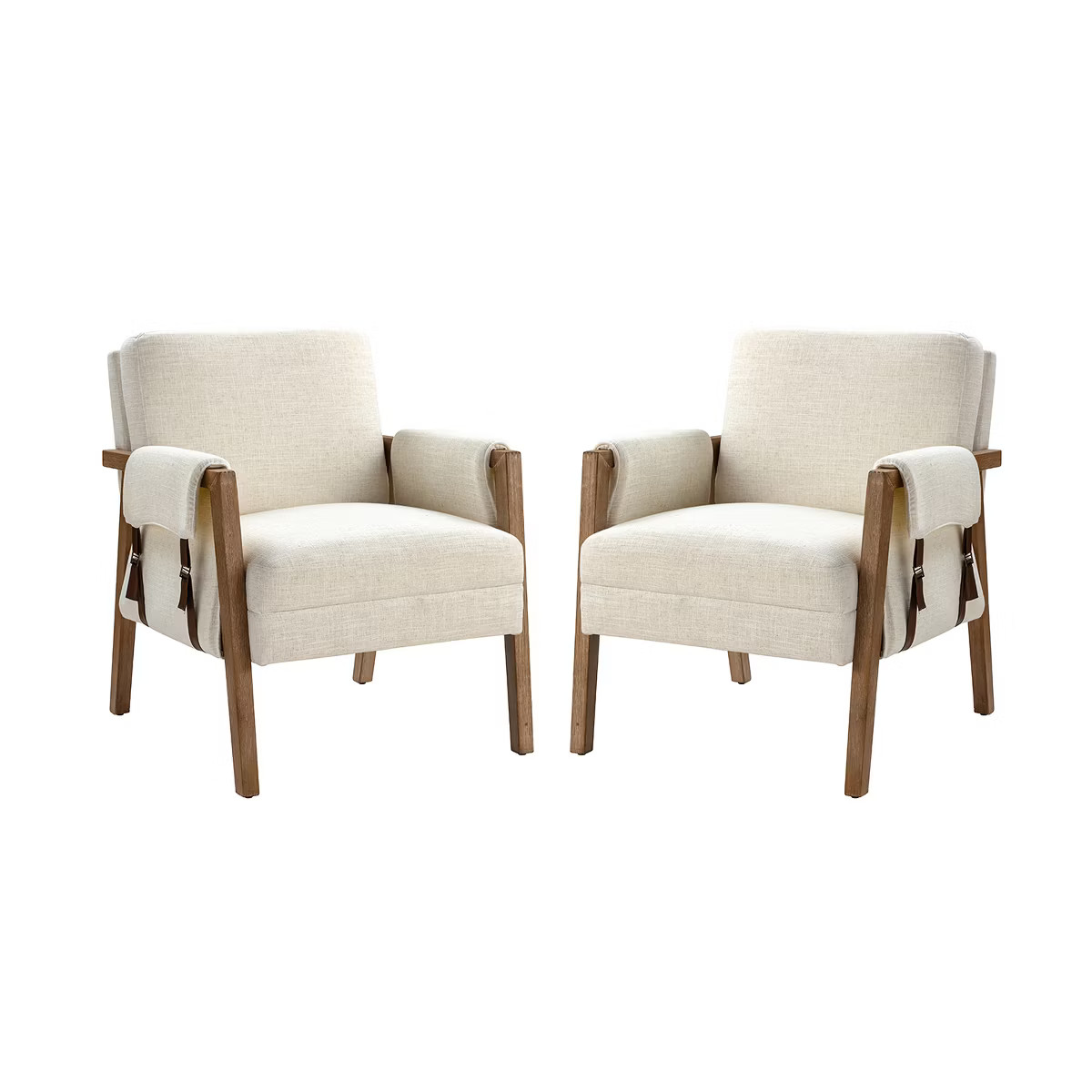 Josephine Mid-century Vegan leather Armchair with solid wood frame Set of 2  | HULALA HOME | Target