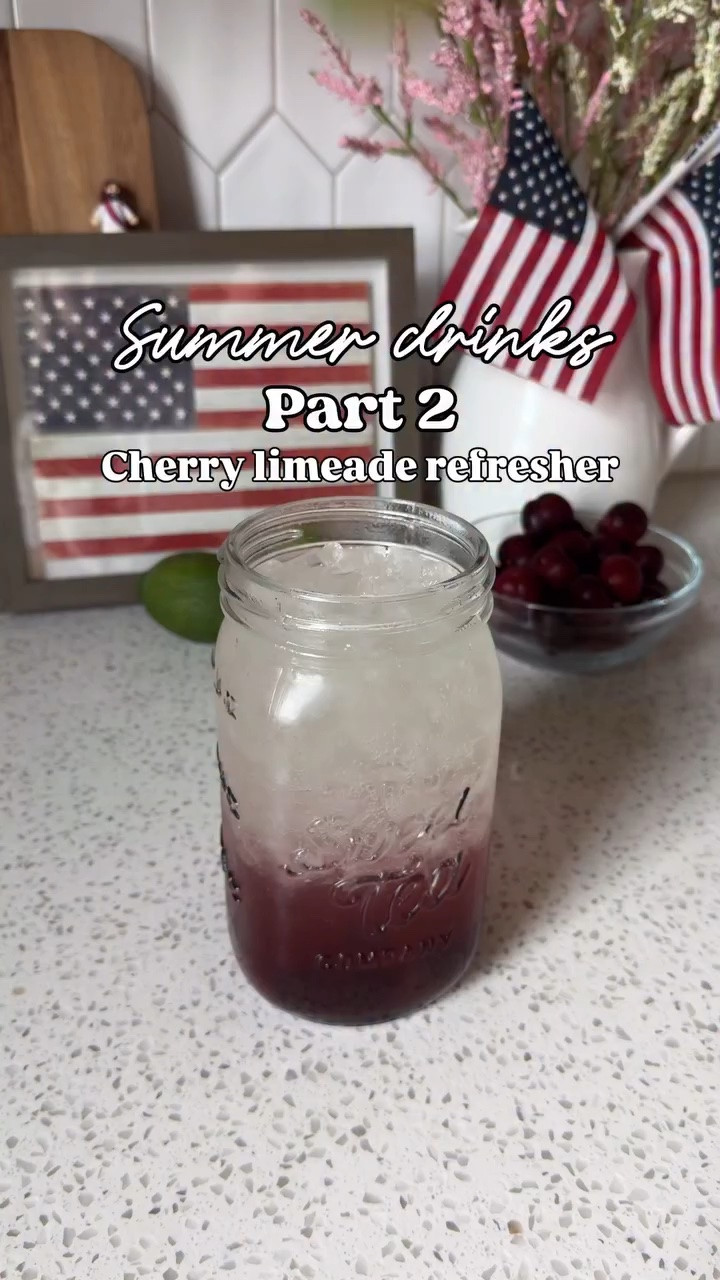 Summer drinks part 2 🍒🍋‍🟩 Cherry Limeade Refresher 🍒🍋‍🟩✨sweet, fizzy, and way too easy to make. perfect poolside drink. 

Comment CHERRY for a message of everything I used 🍒🍒🍋‍🟩

What you need: 
fresh limes
honey
seltzer water
cherries
optional v o d k a 

Recipe:
• Juice 2 limes
• Add 1–2 tbsp honey (I measured with love 🍯)
• Toss in a handful of cherries-muddle
• Pour over ice and top with seltzer

#summerdrinks #summervibes #poolsidedrinks 
#summertreats #drinkrecipes easyrecipes summerrecipes poolsidedrinks pooltreats pooltime craftymom Momlife mocktails

#LTKmomlife #LTKfoodie #LTKdayinmylife