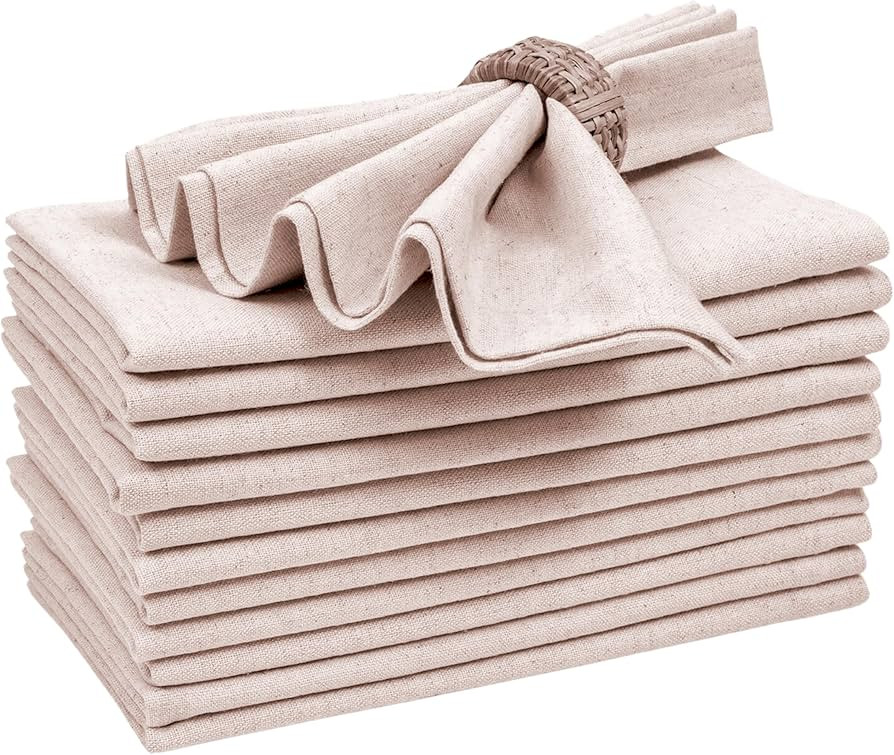 Bedding Craft Linen Flax Cotton Cloth Dinner Napkins Set of 12 – 18x18 Natural Hemstitched Reus... | Amazon (US)
