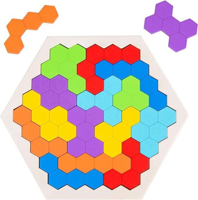 Wooden Hexagon Puzzles for Kids Adults, WOOD CITY Brain Teasers Tetris Puzzle, Logic IQ Game Tang... | Amazon (US)