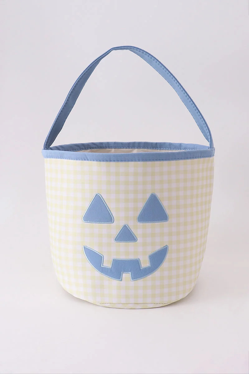 Yellow Pumpkin Applique Gingham Basket | The Little Lemons Company