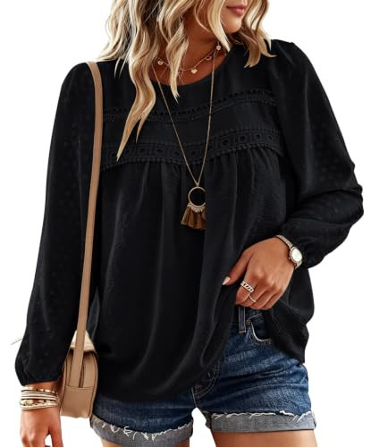 Halife Plus Size Tops for Women Long Sleeve Cute Flowy Tops Black Shirt 4X | Amazon (US)
