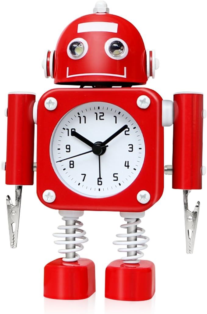 Betus Non-Ticking Robot Alarm Clock Stainless Metal - Wake-up Clock with Flashing Eye Lights and ... | Amazon (US)