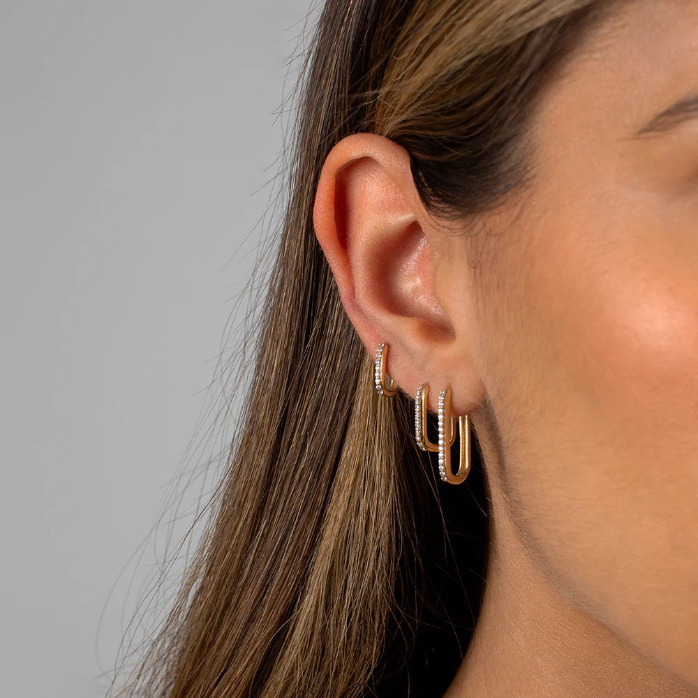 Thin Pave Paperclip Huggie 
Earring 14K | Adina Eden