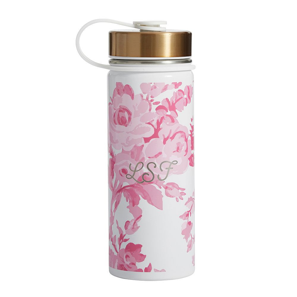Slim Water Bottle, LoveShackFancy Pink Garden Party Damask, Gold Lid | Pottery Barn Teen