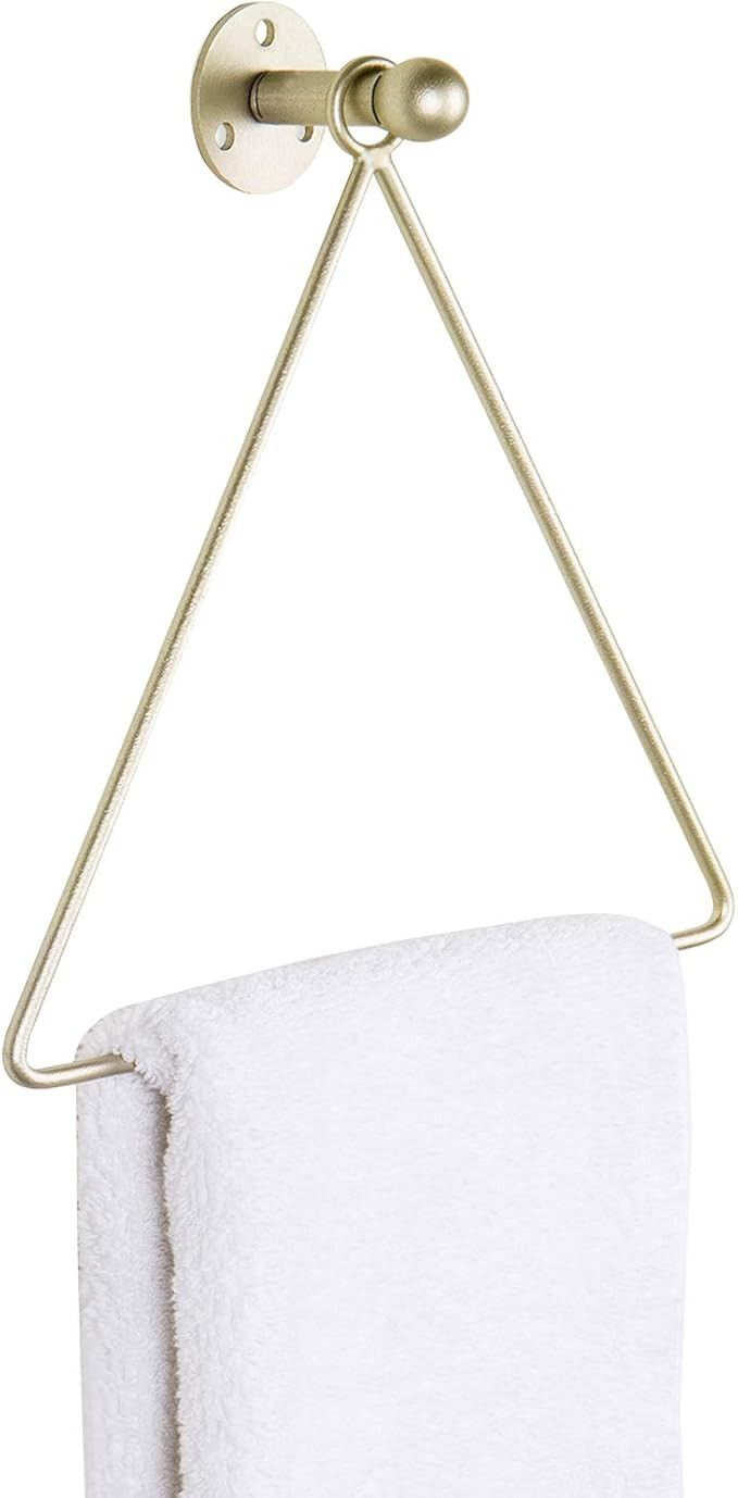 MyGift Wall Mounted Light Gold Metal Finish Triangular Shaped Bathroom Hand Towel Ring | Amazon (US)