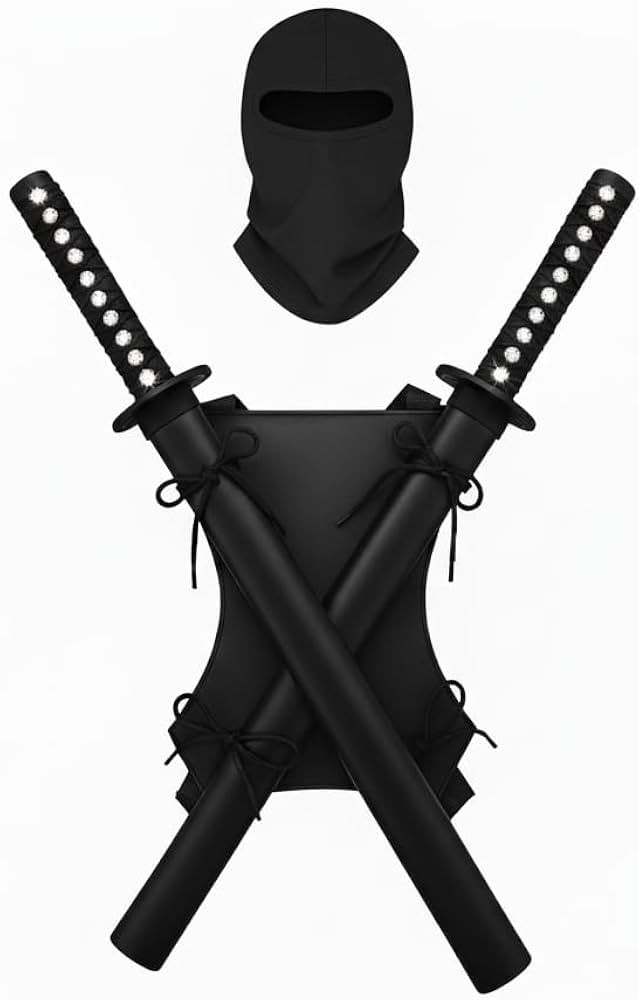 Sword Back Holster with Blue & Green LED Swords, Ninja Mask Set | Amazon (US)