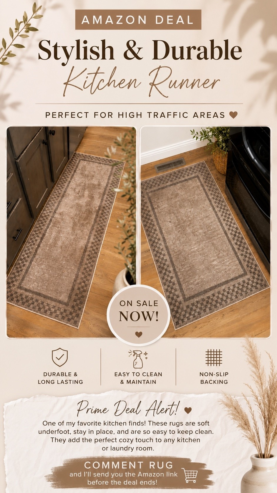🤎 Amazon Deal Alert!

One of my favorite kitchen finds! These rugs are soft underfoot, stay in place, and are so easy to keep clean. They add the perfect cozy touch to any kitchen or laundry room.

Comment RUG and I’ll send you the Amazon link before the deal ends! 🛒

#LTKHome #LTKSaleAlert #LTKU