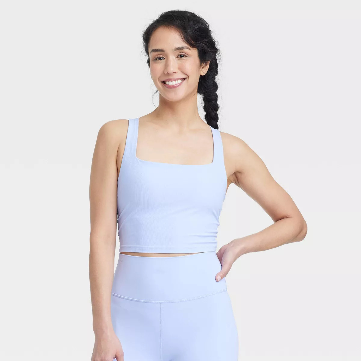 Women's Everyday Soft Light Support Ribbed Square Neck Cropped Sports Bra - All In Motion™ | Target