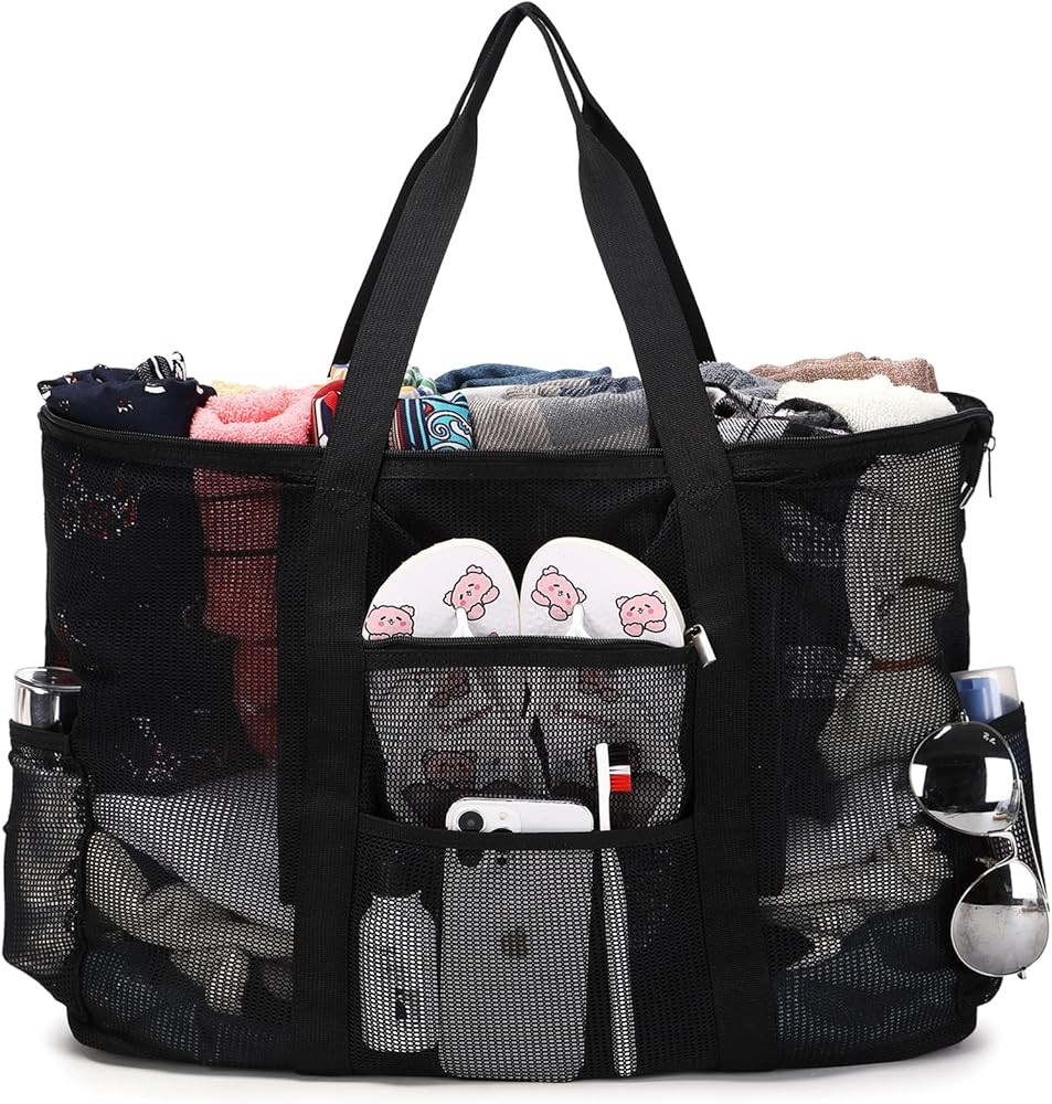 Eslcorri Mesh Beach Tote - Extra Large Beach Bag with 11 Pockets Foldable Tote Bag Women Oversize... | Amazon (US)