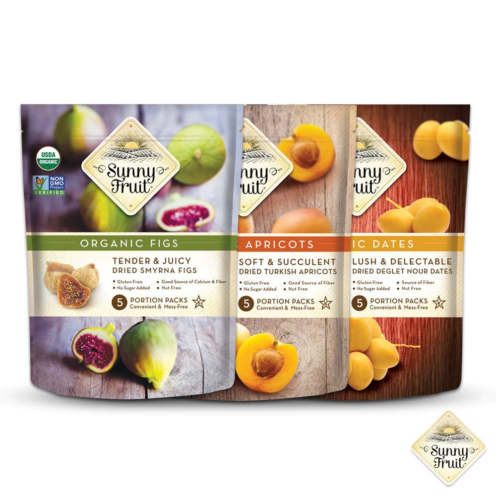 Sunny Fruit Organic Dried Fruit Assortment - Dates, Figs & Apricots Variety, 3 Bags (15 Individua... | Amazon (US)