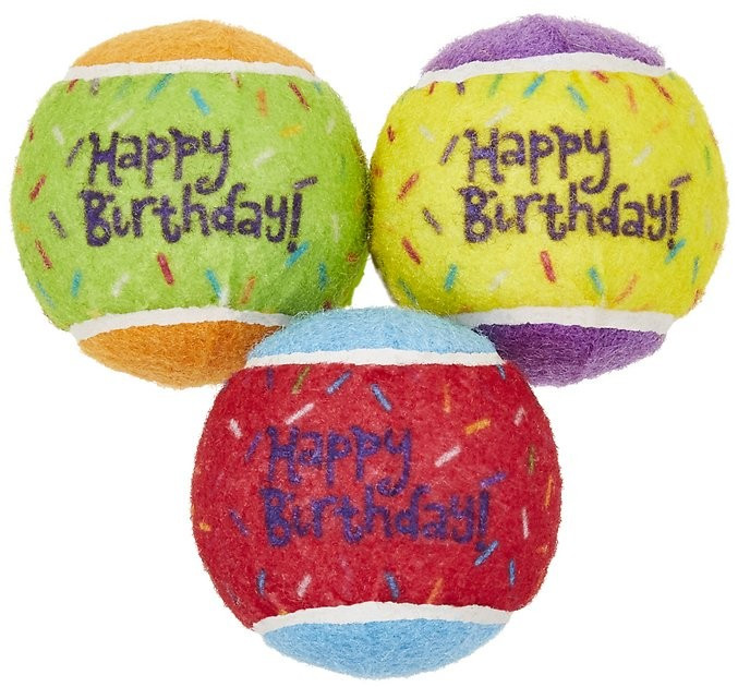 Frisco Fetch Squeaking Birthday Tennis Ball Dog Toy, 3-Pack | Chewy.com