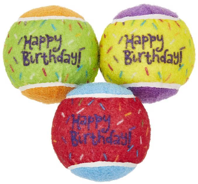Frisco Fetch Squeaking Birthday Tennis Ball Dog Toy, 3-Pack | Chewy.com